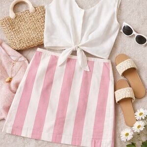 Madewell Pink and White Striped Mini Skirt Size 4 Coastal Summer